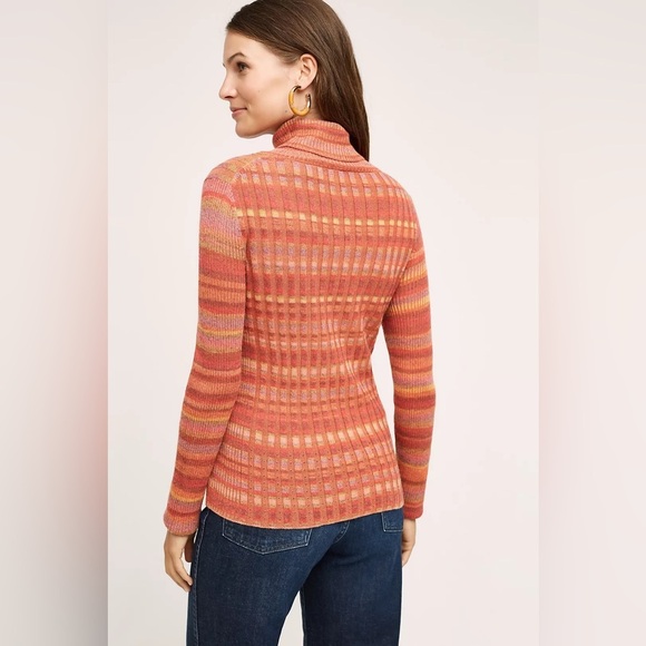 Anthropologie moth sydney turtleneck medium red orange multicolor ribbed wool - Picture 14 of 16